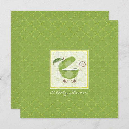 グリーンアップルベビーキャリッジシャワー招待状 招待状 (正面/裏面)