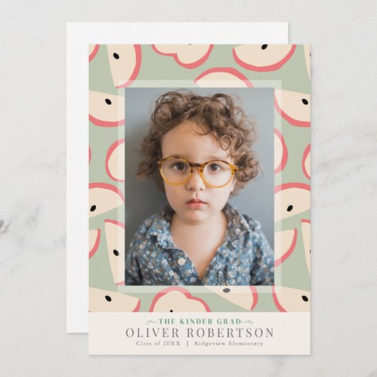 グリーンアップルボーイ幼稚園写真卒業 招待状 (正面/裏面)