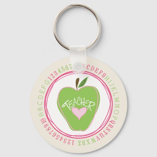 グリーンアップル&アルファベット先生キーチェーン キーホルダー (正面)
