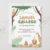 グリーンアニマルサファリウォーターカラー誕生日招待状 招待状 (正面)