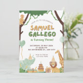 グリーンアニマルサファリウォーターカラー誕生日招待状 招待状 (スタンド正面)