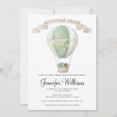 グリーンアフリカ系アメリカ人の熱気球のベビーシャワー 招待状 (正面)