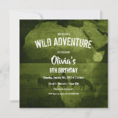グリーンアフリカ&ゼブラのサファリ誕生日パーティー 招待状 (正面)