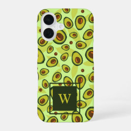 グリーンアボカドフルーツパターンモノグラム iPhone 16ケース
