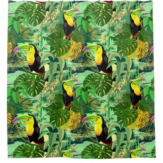 グリーンアマゾニア熱帯雨林のトゥカン シャワーカーテン (正面)