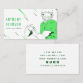 グリーンアメリカンフットボールのコーチ選手ソーシャルメディア 名刺 (正面/裏面)