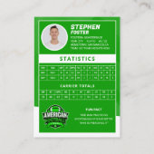 グリーンアメリカンフットボール選手トレーディングカード コーリングカード (裏面)