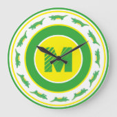 グリーンアリゲータークロコダイルゲーターイニシャル ラージ壁時計 (正面)