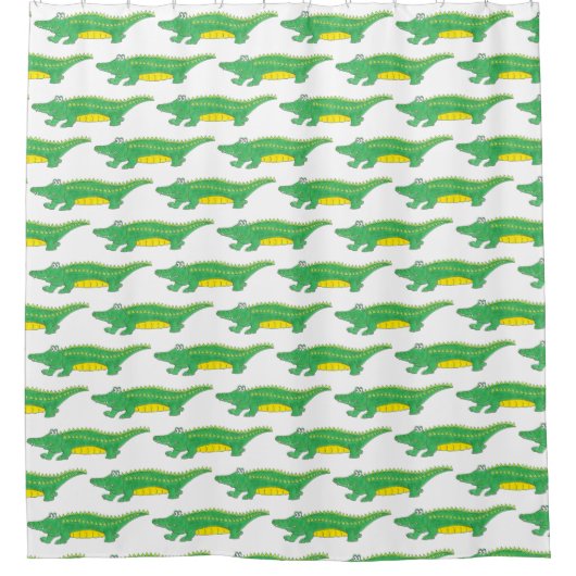 グリーンアリゲータークロコダニワゲーター動物 シャワーカーテン (正面)
