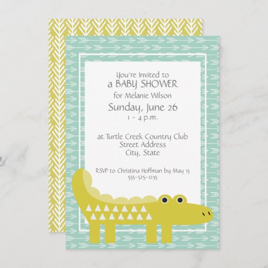 グリーンアリゲーター男の赤ちゃんシャワー招待状 招待状 (正面/裏面)