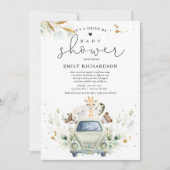 グリーンアリーナサファリ動物が通り過ぎるベビーシャワー 招待状 (正面)