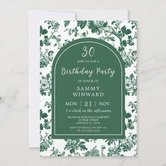 グリーンアンティークチノイスリーバースデーパーティー 招待状 (正面)
