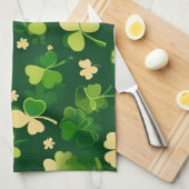 グリーンアンドイエローセントパトリックの日シャムロック キッチンタオル (四つ折り)