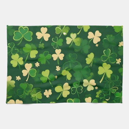 グリーンアンドイエローセントパトリックの日シャムロック キッチンタオル (横)