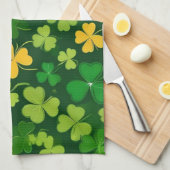 グリーンアンドイエローセントパトリックの日シャムロック キッチンタオル (四つ折り)