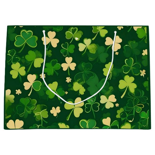 グリーンアンドイエローセントパトリックの日シャムロック ラージペーパーバッグ (正面)