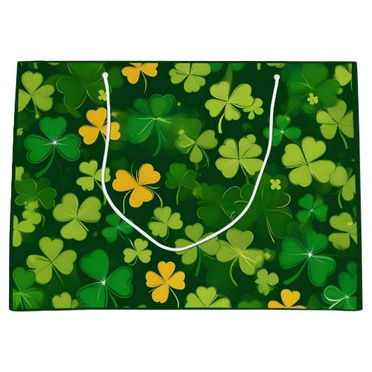 グリーンアンドイエローセントパトリックの日シャムロック ラージペーパーバッグ (正面)