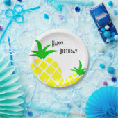 グリーンアンドイエローパイナップルハッピーバースデー ペーパープレート (パーティー)
