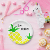 グリーンアンドイエローパイナップルハッピーバースデー ペーパープレート (パーティー)