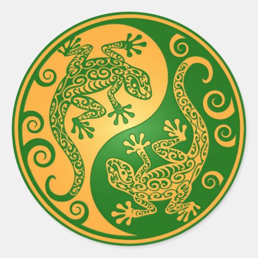 グリーンアンドイエロー陰陽ゲッコス ラウンドシール (正面)