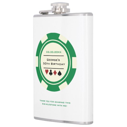 グリーンアンドオフホワイトカジノトランプのポーカーチップ誕生日 フラスク (左)