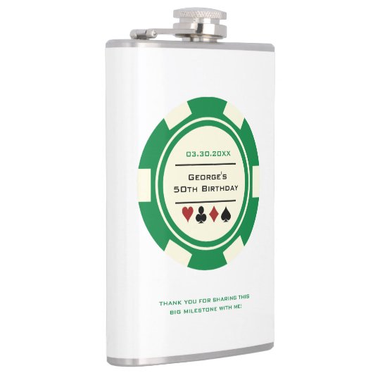グリーンアンドオフホワイトカジノトランプのポーカーチップ誕生日 フラスク (右)