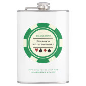グリーンアンドオフホワイトカジノトランプのポーカーチップ誕生日 フラスク (正面)