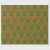 グリーンアンドオレンジリトアニアフォークアートパターン ラッピングペーパー (フラット)