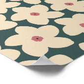 グリーンアンドクリームレトロ花 ポスター (角)