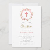 グリーンアンドクロスコーラル金ゴールドベビーガールバプテスマ 招待状 (正面)