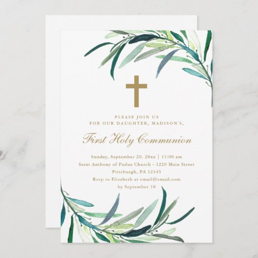 グリーンアンドクロスファースト聖餐式招待状 案内状 (正面/裏面)