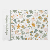 グリーンアンドゴールドのクリスマスホリデーパーティー キッチンタオル (横)