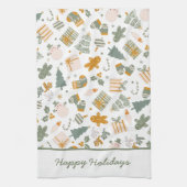 グリーンアンドゴールドのクリスマスホリデーパーティー キッチンタオル (縦)