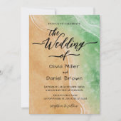 グリーンアンドサンドウォーターカラーショアビーチ結婚式 招待状 (正面)