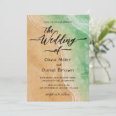 グリーンアンドサンドウォーターカラーショアビーチ結婚式 招待状 (スタンド正面)