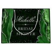 グリーンアンドシルバーグリッターアゲートブライダルシャワー ラージペーパーバッグ (正面)