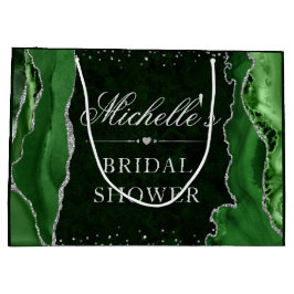 グリーンアンドシルバーグリッターアゲートブライダルシャワー ラージペーパーバッグ