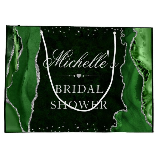 グリーンアンドシルバーグリッターアゲートブライダルシャワー ラージペーパーバッグ (裏面)