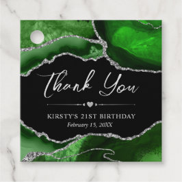 グリーンアンドシルバーグリッターアゲート誕生日パーティー フェイバータグ