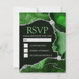 グリーンアンドシルバーグリッターアゲート誕生日パーティー 出欠カード