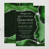 グリーンアンドシルバーフェイクグリッターアゲートキンセアニェラ 招待状 (正面/裏面)