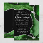 グリーンアンドシルバーフェイクグリッターアゲートキンセアニェラ 招待状 (正面/裏面)