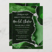 グリーンアンドシルバーフェイクグリッターアゲートブライダルシャワー 招待状 (正面/裏面)