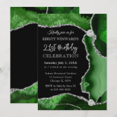 グリーンアンドシルバーフェイクグリッターアゲート誕生日 招待状 (正面/裏面)