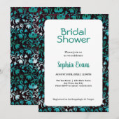 グリーンアンドシルバーフローラホワイトブライダルシャワー 招待状 (正面/裏面)