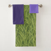 グリーンアンドパープルアイリスヴィンテージ植物芸術 バスタオルセット (インサイチュ)