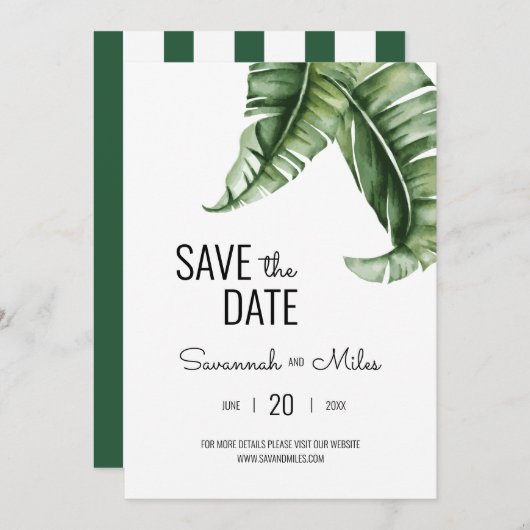 グリーンアンドピンクバナナリーフビバリーヒルズホテル 招待状 (正面/裏面)