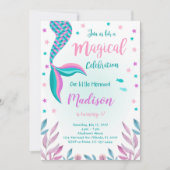 グリーンアンドピンクマーメイド誕生日招待状 招待状 (正面)