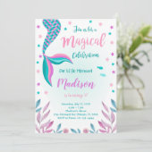 グリーンアンドピンクマーメイド誕生日招待状 招待状 (スタンド正面)