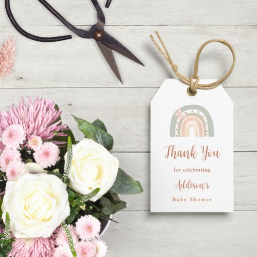 グリーンアンドピーチボーホレインボーベビーシャワー ギフトタグ